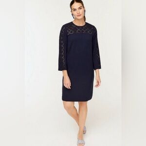J. Crew - Navy Shift Dress Laser Cut Floral Embroidery in Navy 2